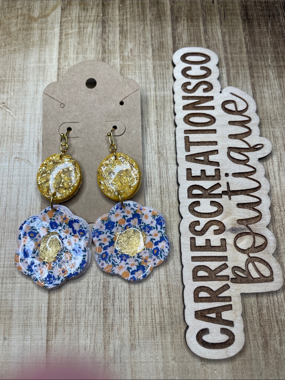 Handmade Floral Gold-Detail Dangle Earrings